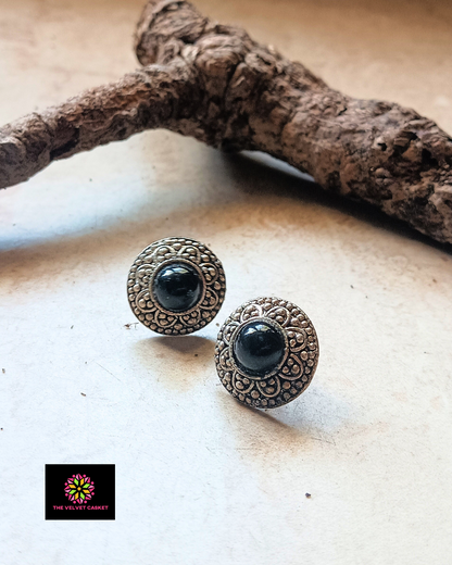 Engraved Carved Studs - Black