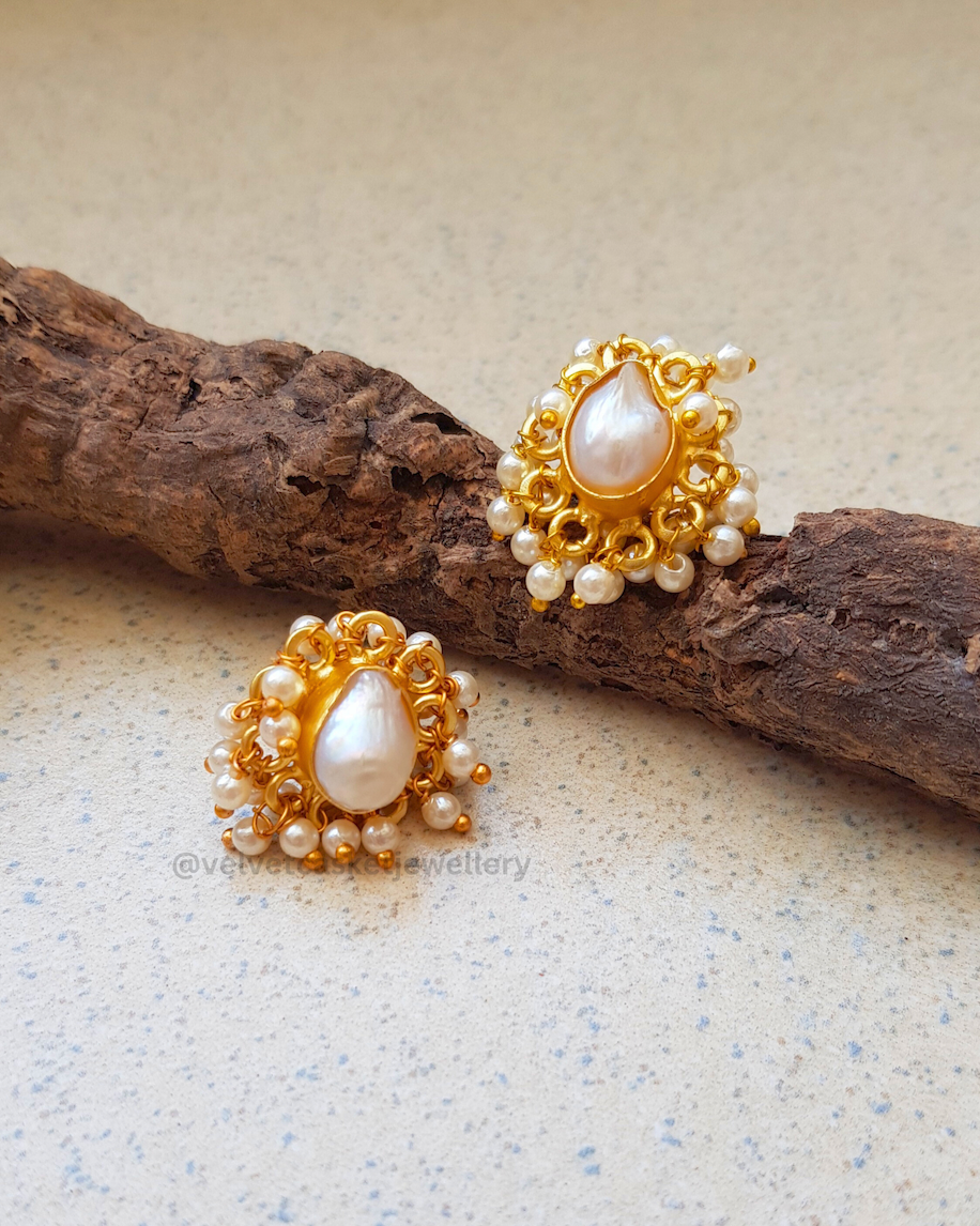 Rosa Brass and Pearls Studs