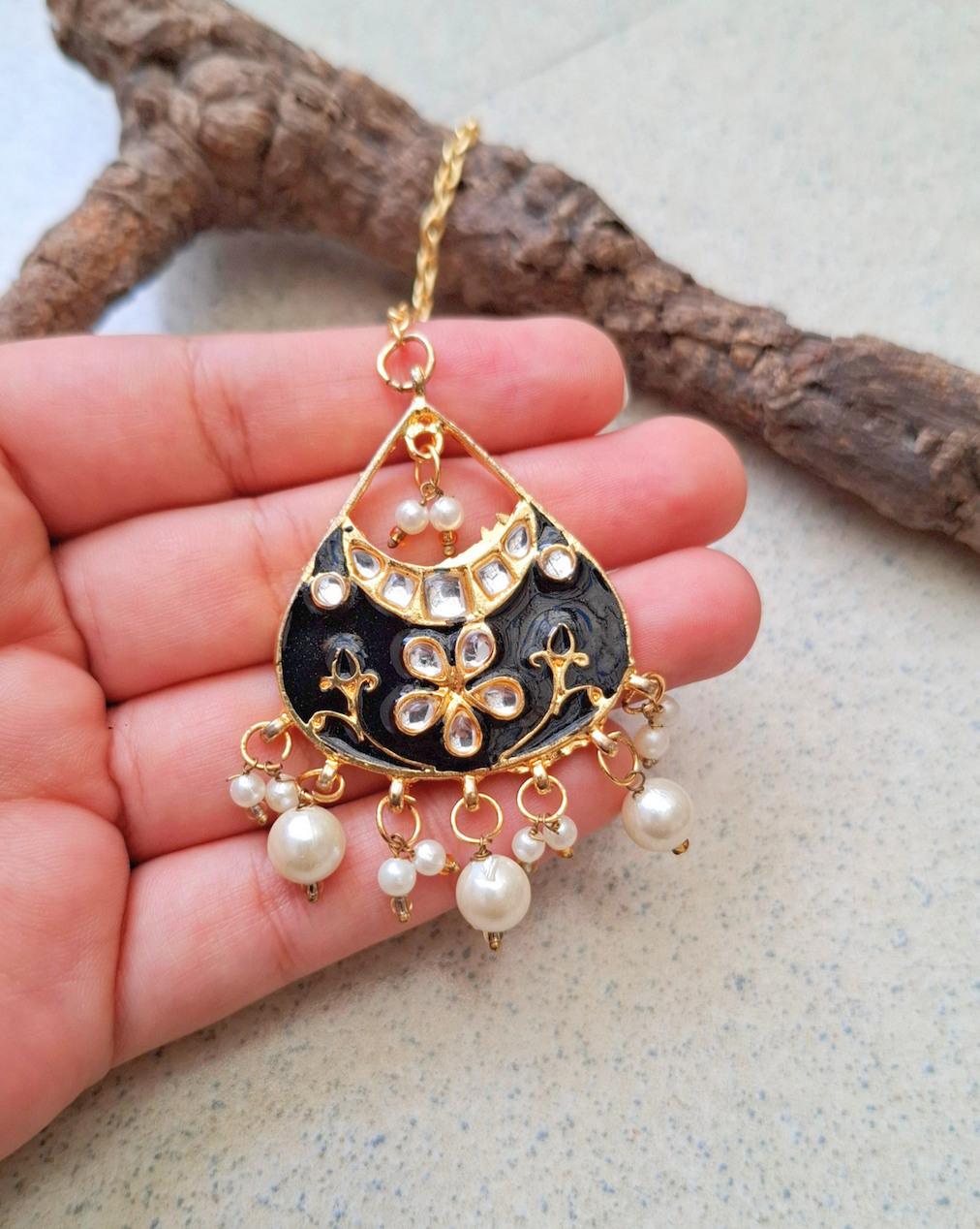 Kundan Meenakari Earrings Maangtika Set