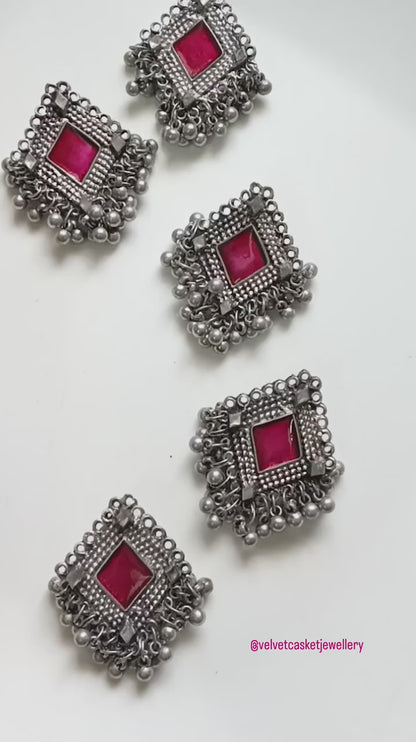 Shrivats Oxidised Earrings - Rani Pink