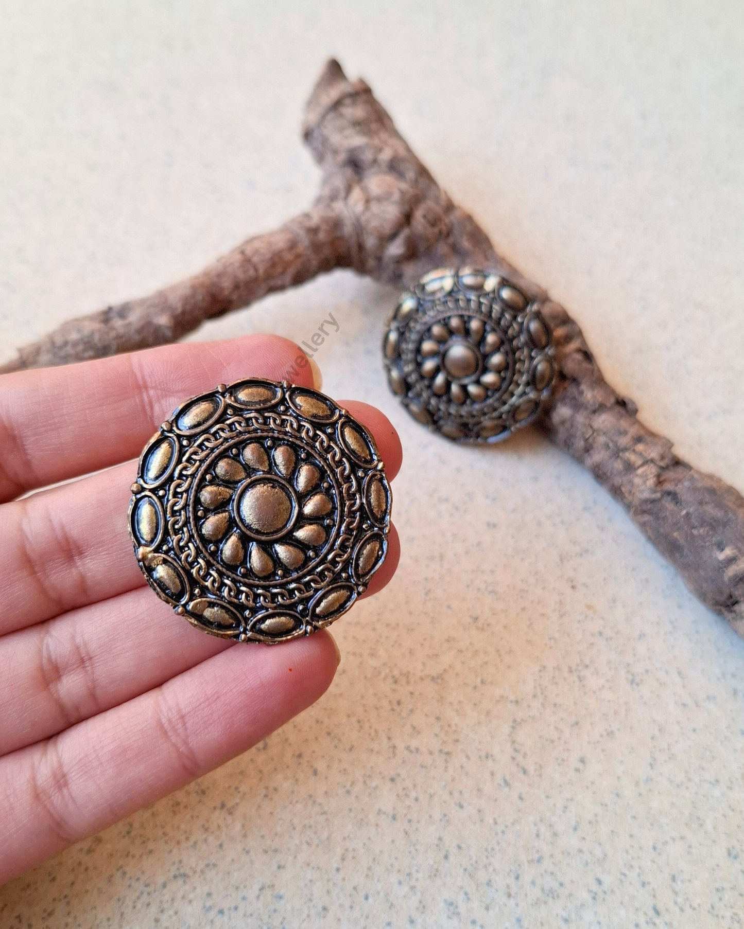 Golden Dial Embellished Large Studs