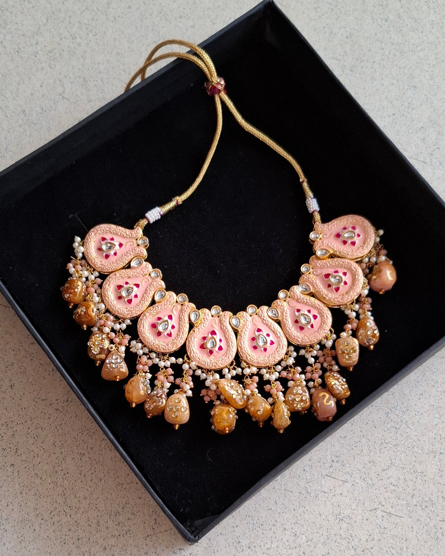 Nera : Meenakari Fusion Necklace Set - Baby Pink