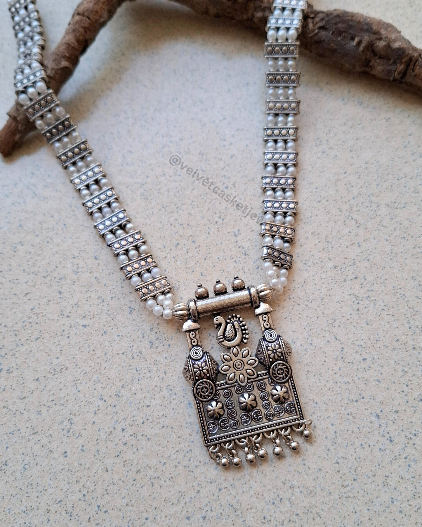 Pori peacock oxidised necklace