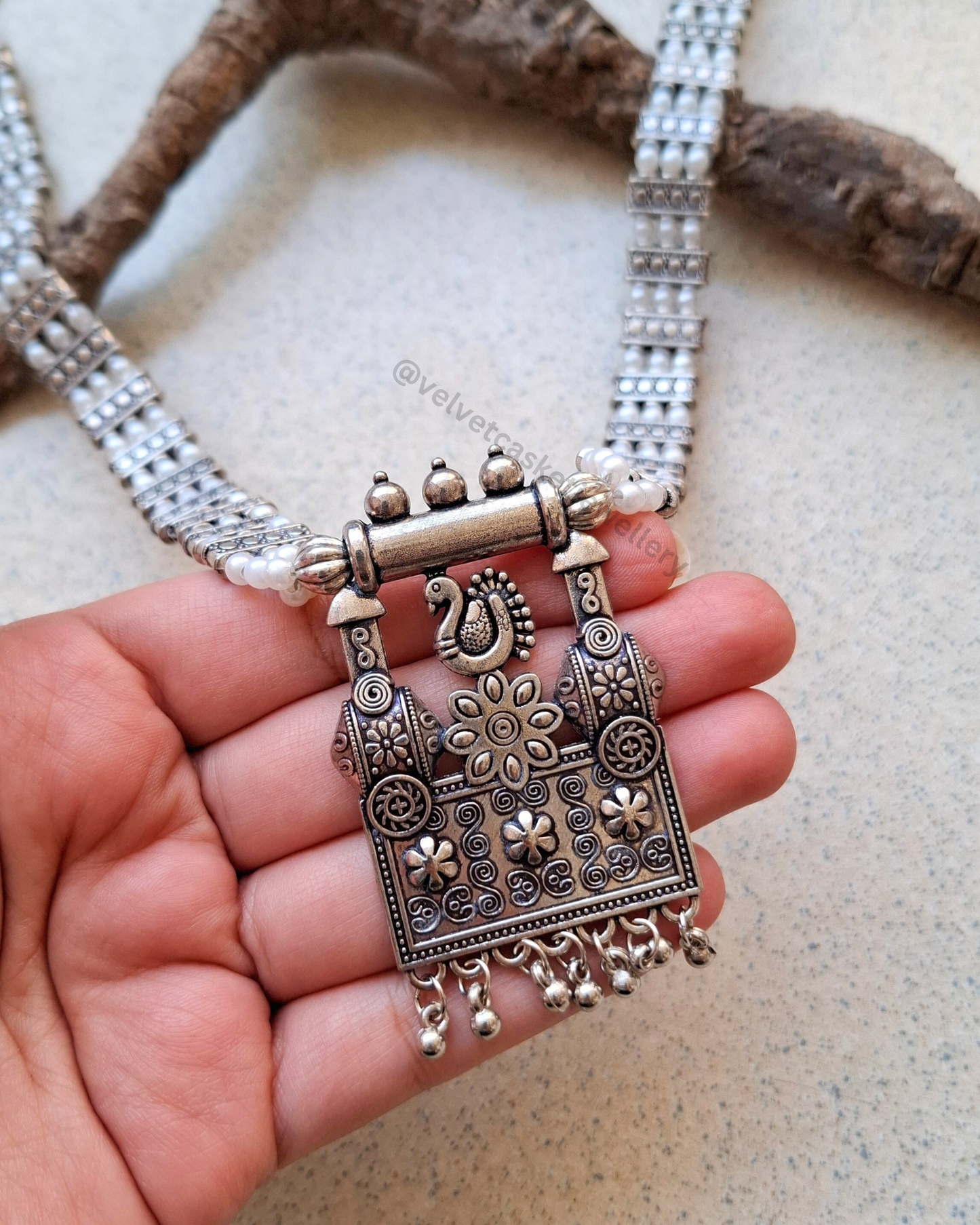 Pori peacock oxidised necklace