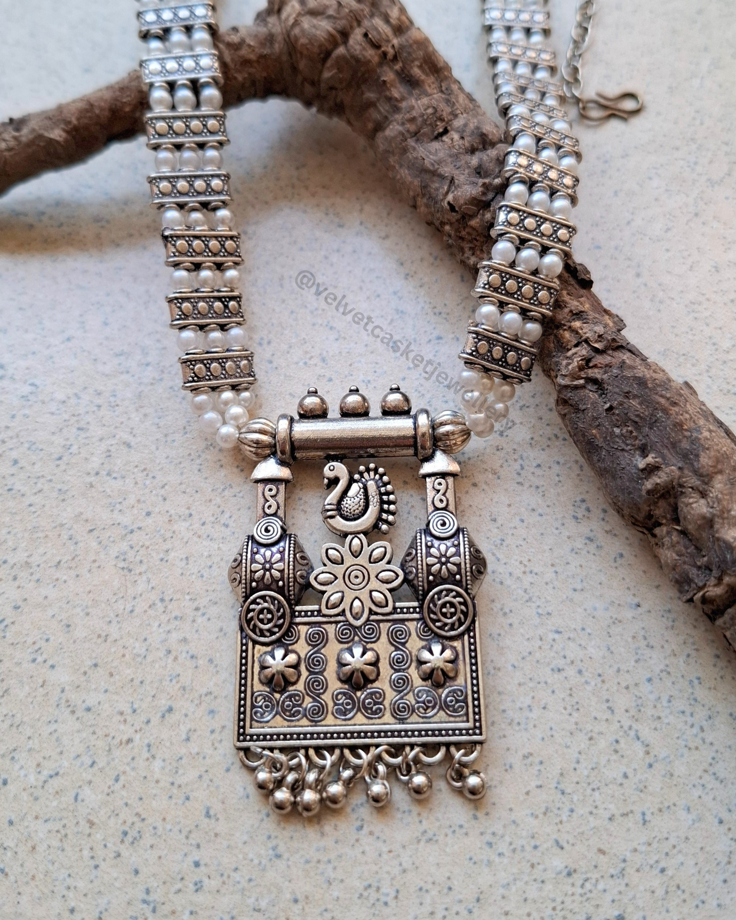 Pori peacock oxidised necklace